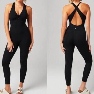 Fabletics Pureluxe Oasis Twist Front 7/8 Jumpsuit Sz XL Black Bodysuit $99 MSRP